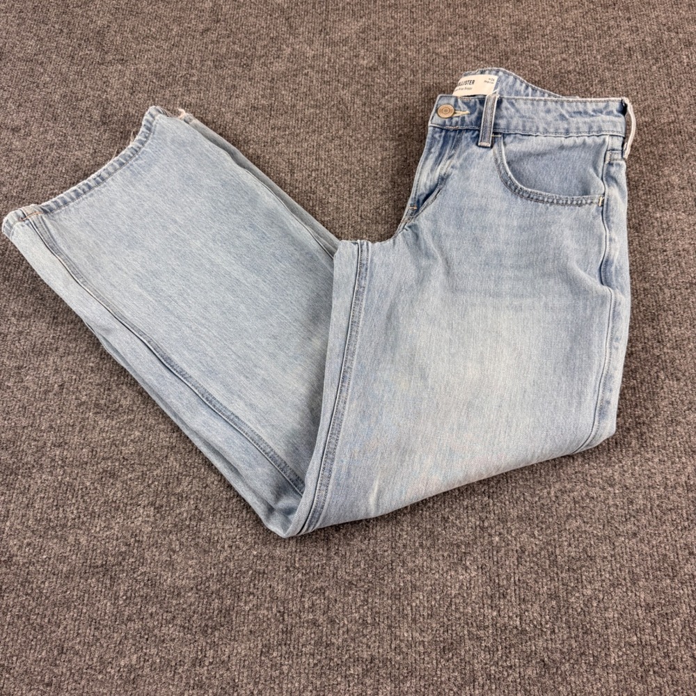 Hollister Low-Rise Baggy Jeans Women 2R Light Blue Good Distressed Wide Leg